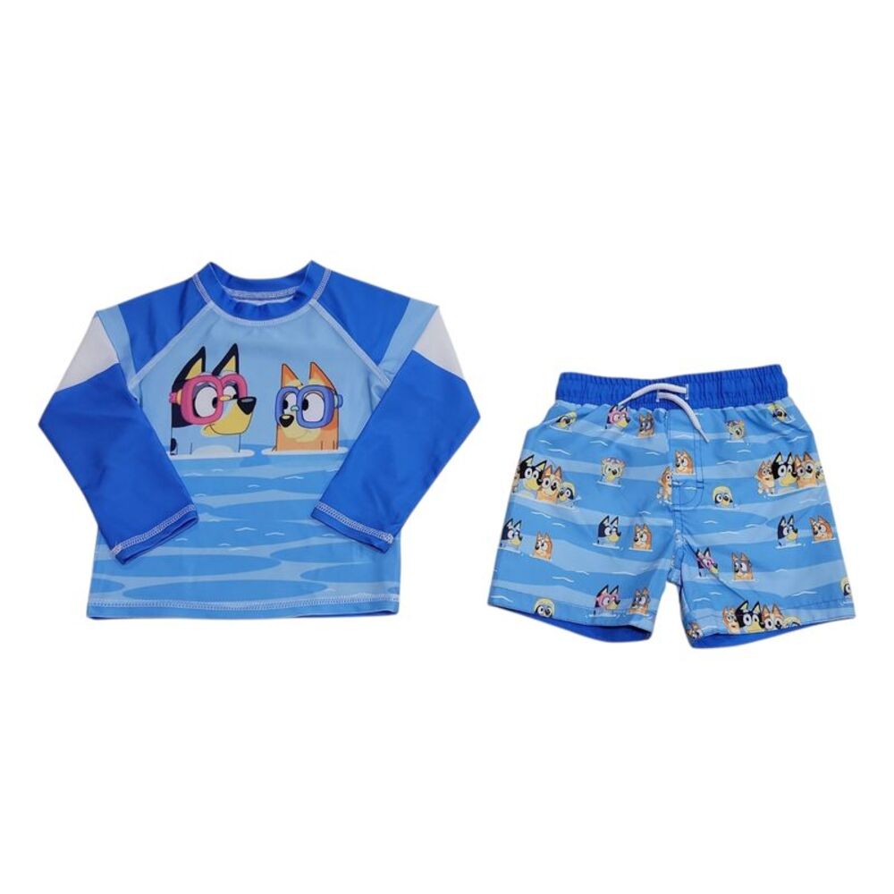 Character Toddler Boys 2-Piece Rashguard and Swim Trunk Set - Bluey
